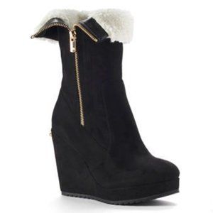 Juicy Couture Black Wedge Boots Size 7
